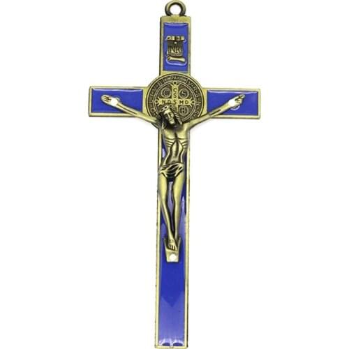 Christian Cross Church Ornaments Metal Cross Statue Desktop Decoration Creative Figurine Sculpture for Home Decor Art Crafts