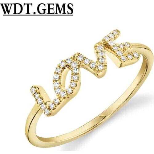 LOVE Inscribed Diamond Ring 10K Yellow Gold Womens Round Natural Diamond ring Cocktail