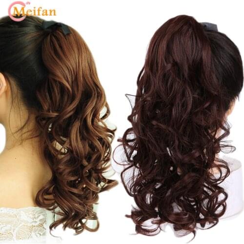 MEIFAN Long Wave Curly Ponytail Synthetic Hair Pieces Ribbon Drawstring Wrap Clip on Ponytail Hair Extensions False Hair Pieces