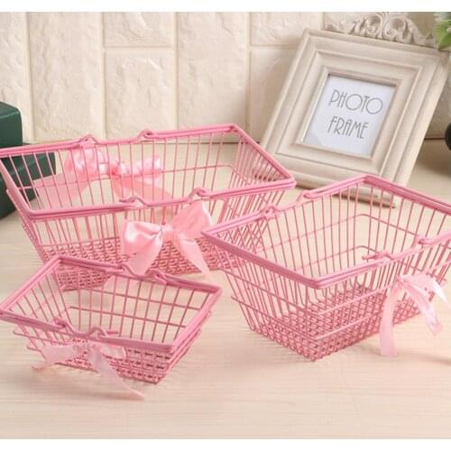 Bowknot Mini Iron Desktop Cosmetic Makeup Storage Basket Sundries Organizer