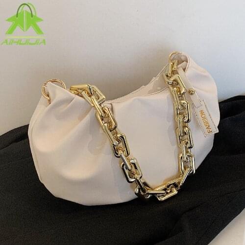 Fashion Thick Gold Chains Dumpling Handbag for Women Cloud Underarm Shoulder Bags 2021 New Designer Pleated Crescent Pouch Totes