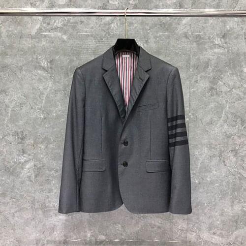 2021 Fashion Brand Formal Blazer Men British Casual Suit Mens Jacket Spring Single Breasted Black Striped Wool Coat