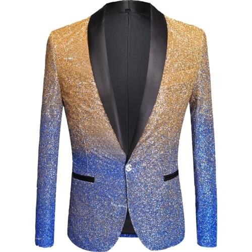 Mens Glossy Gold Suit Yellow and Blue Jacket 2020 Customized Casual Wedding Prom Groom Suit Jacket Set