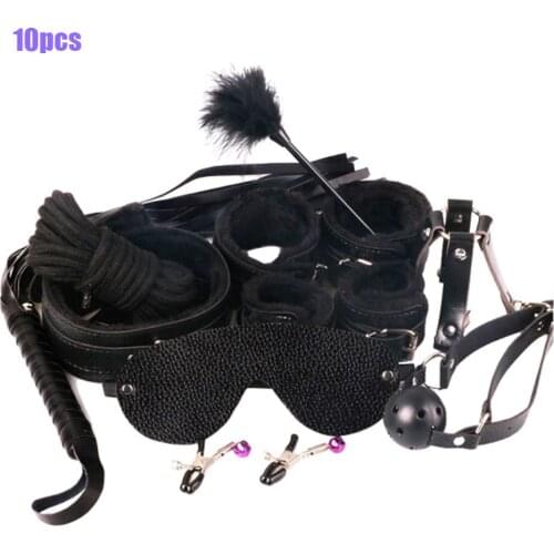 BDSM Kit Sex Bondage Suit Handcuffs Sex Game Whip Gag Nipples Clip Sex Slave Toy Couple Sexual Intercourse Accessories For Women
