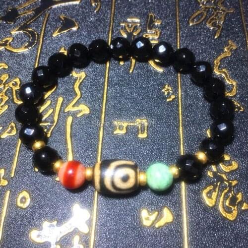 New DZI jewelry female bracelet 8mm Natural black agate 48 faceted beads S925 Separated beads women`s Bracelet Free Shipping