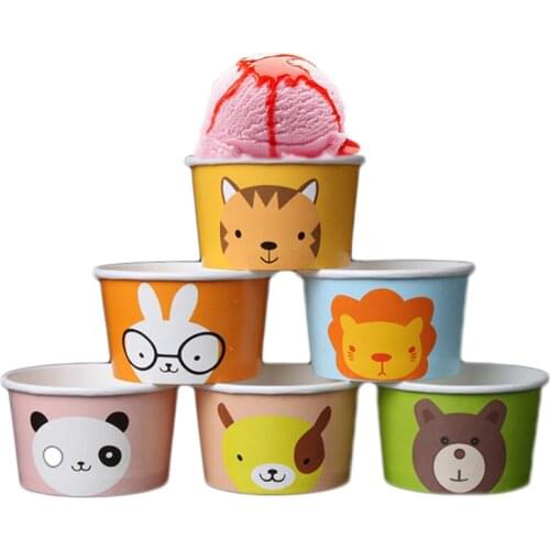 Disposable Cartoon Ice-cream Paper Cup or Cover Animal Ice-cream Paper Bowl Yoghourt Cake Bowl Party Supplies 100pc 8oz/280ml