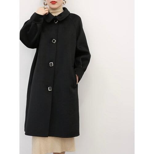 2021 Autumn Double-faced Woolen Coat Female Spring Wool Coats Black Long Womens Clothing Korean Clothes Casaco Feminino Gmm114