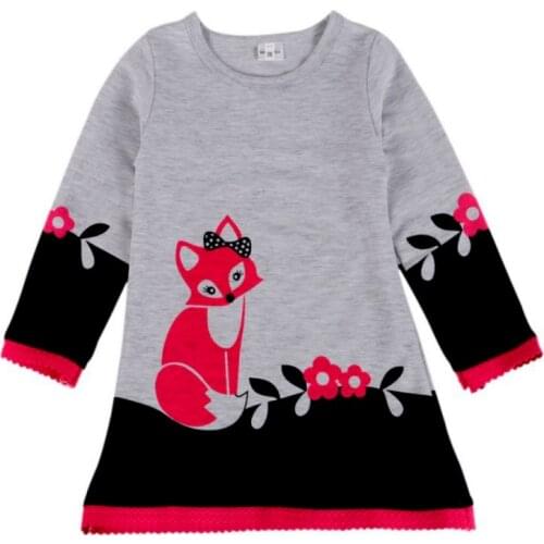 Girls Dress Autumn Baby Kids Animal Printed Long Sleeve Dress For Girls Winter 2-8Years Children Casual Cotton Warm Clothing