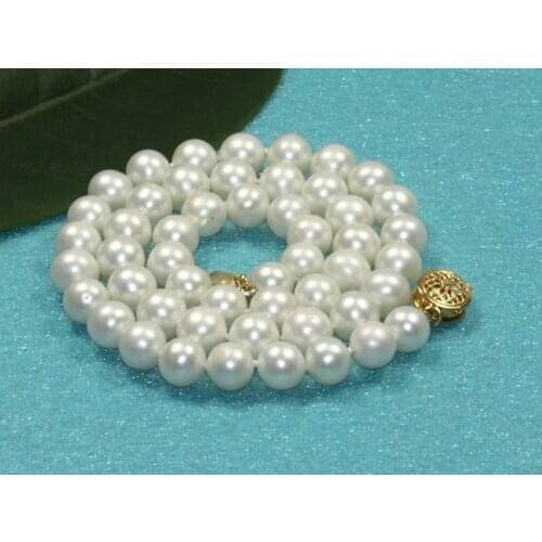 8-9mm single natural freshwater white cultured genuine round pearl necklace 18"