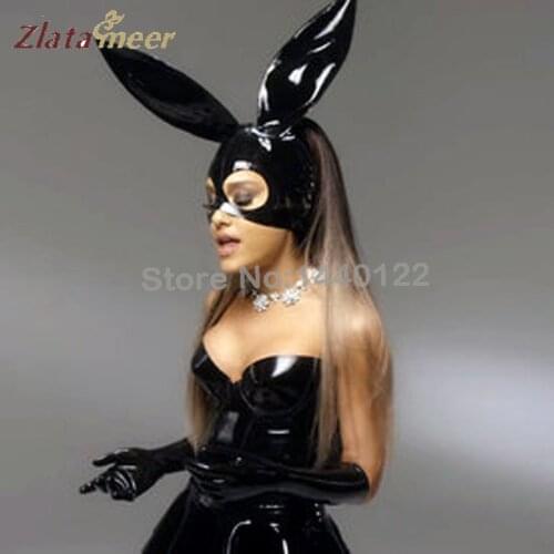 Sexy Black Latex Bunny Rabbit Ears Mask Gummi Rubber Fetish Party Hood Plus Size Hot Sale Customize Service BNLM081
