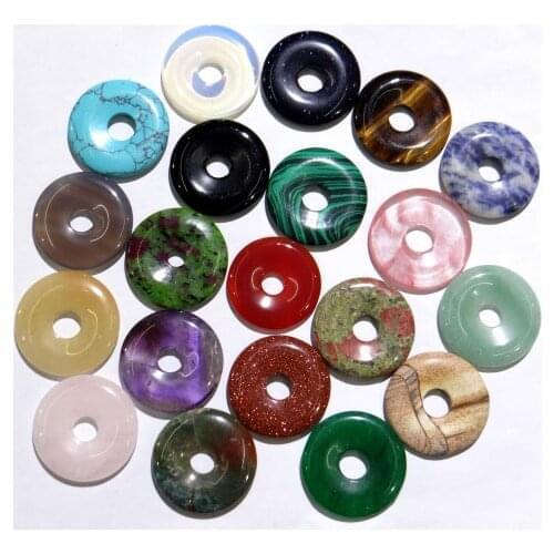 40mm natural stone Quartz crystal Turquoises Opal tiger eye donut charm pendant for diy jewelry making Necklace Accessories 1pcs