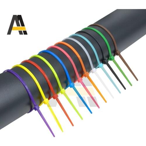 Self-Locking Plastic Nylon Wire Cable Zip Ties 100pcs/Lot 2.5*100mm/150mm/200mm Mix Cable Ties 10 Colors Fasten Loop Cable