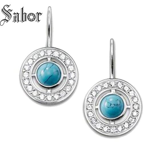 Blue Stone Round Swan Neck Drop Earrings 2020 New Fashion Jewelry party silver color Gift For Women thomas