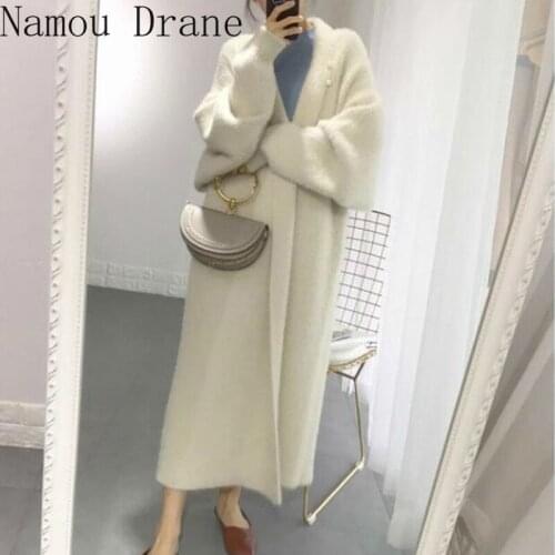 Chic Elegant Autumn Winter Loose Women Long Open Stitch Sweater Ladies Thick Warm Oversized Knitted Cardigans 2020