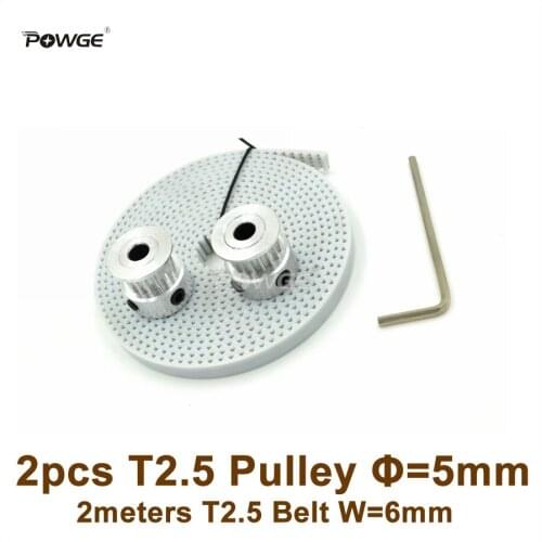 POWGE 2pcs 16 Teeth T2.5 Timing Pulley Bore 5/6/6.35/8 + 2meters T2.5 PU Open Belt W=6mm For 3D Printer 16T 16Teeth T2.5 Pulley