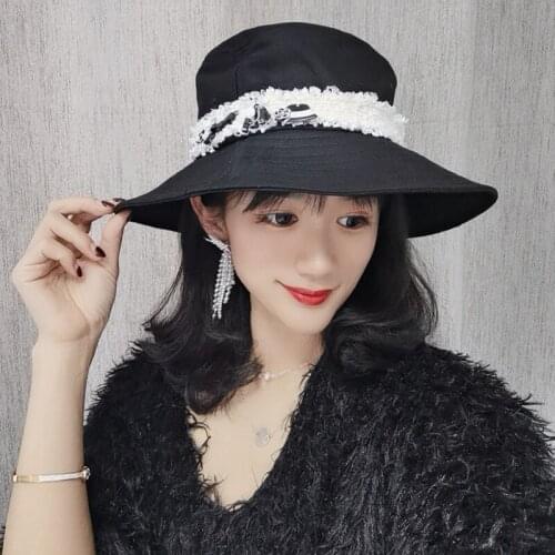 Fisherman hat black female cotton small sweet wind folding bucket hats holiday shopping spring summer sun hat
