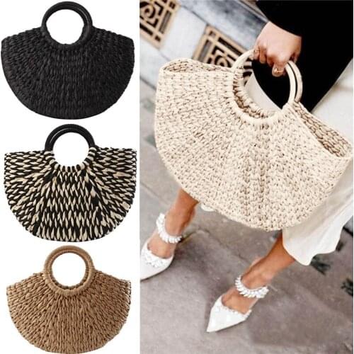 Casual Rattan Women Shoulder Bags Circle Straw Handbags Big Capacity Handmae Summer Tote Lady Round Bohemian Beach Treval Sac