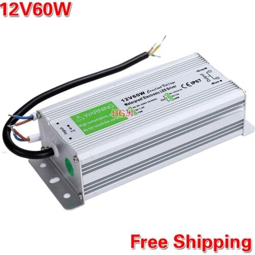 Led Driver Transformer DC12V5A Power Supply Adapter AC90-250V to DC12v60W Waterproof Electronic outdoor IP67 led strip lamp 60W