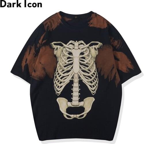 Dark Icon Skeleton Tye Dyeing Hipster T-shirt 2020 Summer High Street Mens Tshirt Cotton Tee Shirts Men Clothing