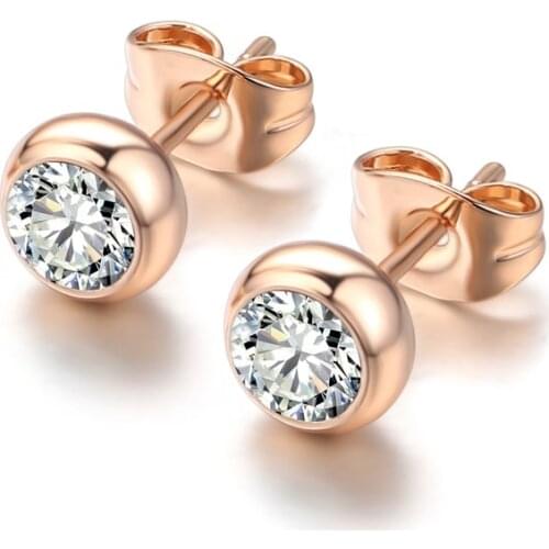 TracysWing Simple Copper Crystal OL Fashion Trendy Stud Earrings for women&Men Rose Gold Color Wholesale #20344r-white