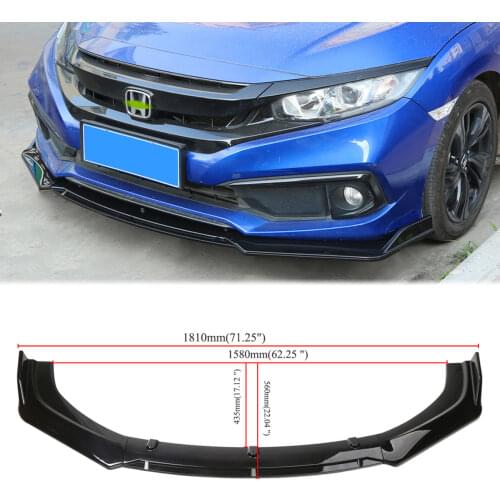 Universal Front Lip Lower Bumper Spoiler Side Splitter Body Kit For Honda Civic Sedan 2016-2018 Carbon Fiber Look / Black