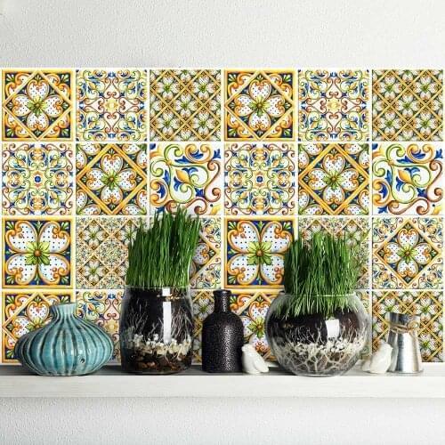 Pack of 24 PCs tile size 20x20 cm - Made in Italy PVC bathroom & kitchen Stickers Design - Hippy