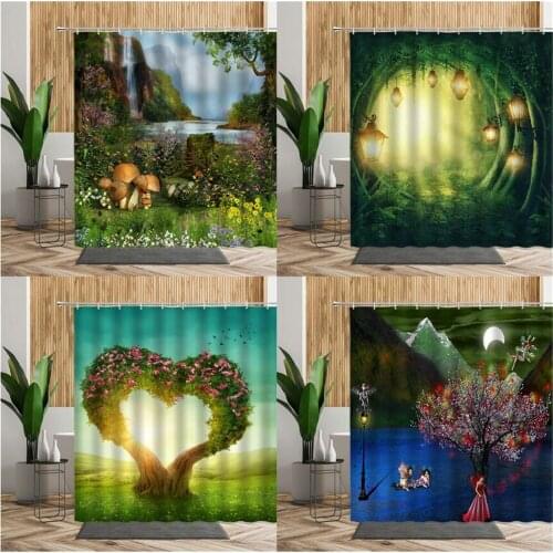 Beautiful Fairy Tale Scenery Shower Curtain 3D Dream Forest Elves Girl Polyester Waterproof Bath Curtains Bathroom Set With Hook