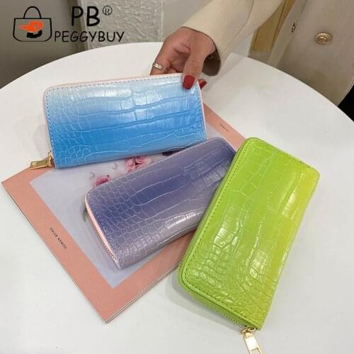 Women Gradient Bag Alligator Pattern Money Vintage PU Leather Small Card Holders Women Wallets Fashion Long Leather Money Bag