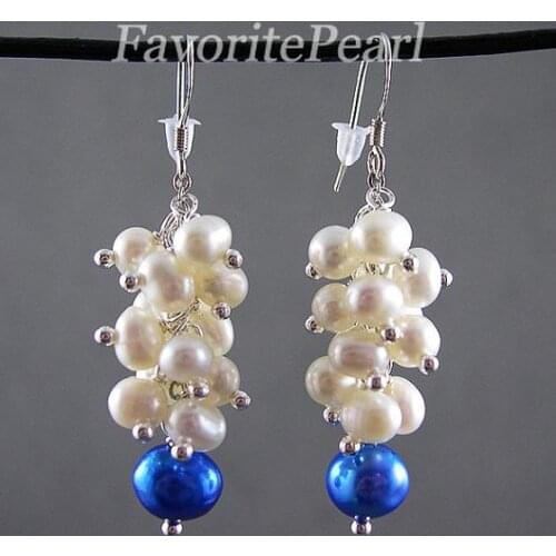 Favorite Pearl Earrings AAA 4.5-9mm White Blue Color Natural Freshwater Pearl Dangle Earring Set Classic Jewelry For Women Gift