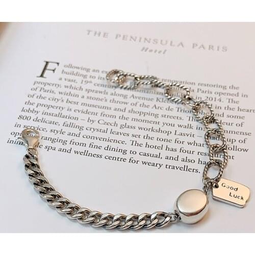 Asymmetric Good Luck Letter Initial Chain 925 Sterling Silver Bracelet For Women Korean Trend Vintage Statement Jewelry Gifts