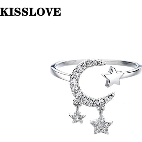 KISSLOVE Trendy Star Moon Wedding Opening Rings For Women Dazzling Zircon Adjustable Rings Fashion Jewelry Gift