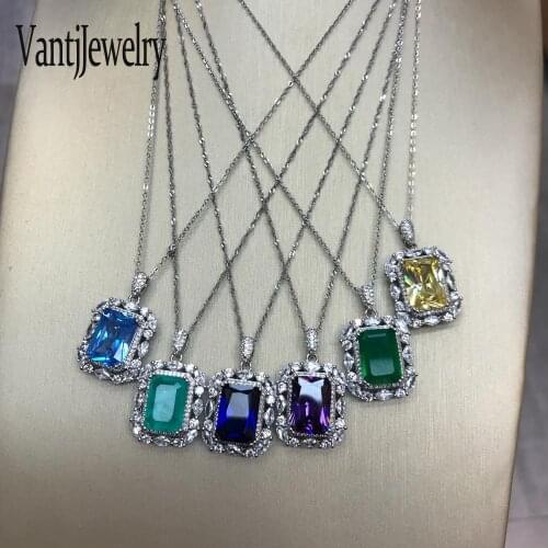 Elegant Paraiba Pendant Sterling 925 Silver Necklace Created Emerald Moissanite Citrine for Women Jewelry Wedding Party Gift