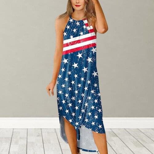 Dresses For Women 2021 Sleeveless Robe Club Halter Long Dress Backless Sexy American Independence Day Print Womens Clothing