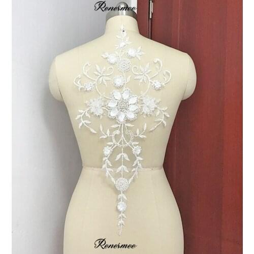 1Pc Handmade Heavy Beaded Ivory 3D Flower Embroidery Lace Flower Lace fabric Patchwork Wedding Dress Applique 55X26cm
