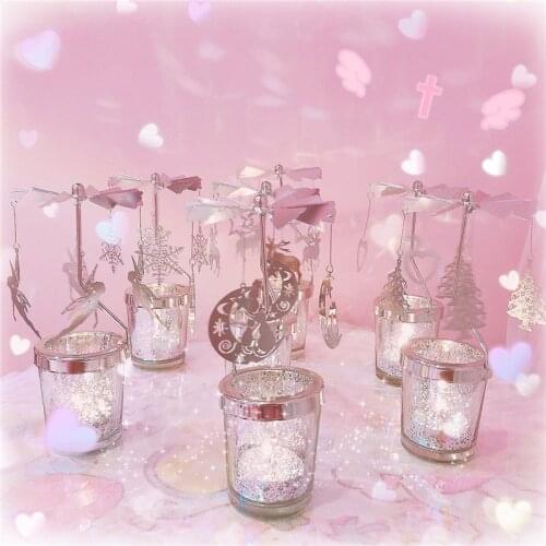 1pc Cute lura cat Candlestick Candle Holder Snow Stars Heart Rotating Wedding Centerpieces Glass Candle Holders