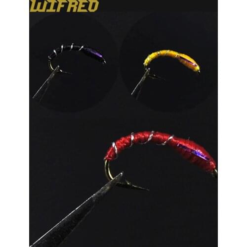 [12PCS] 12# Caddis Larva Chironomid Midge Pupa Buzzer Zebra Nymph Trout Flies Fly fishing Hook Black Red Orange