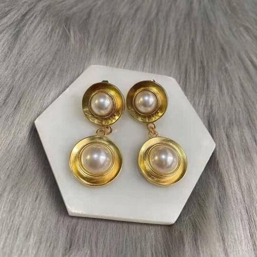 2021 fashion retro pearl earrings brass material fashion temperament simple earrings 925 silver needles
