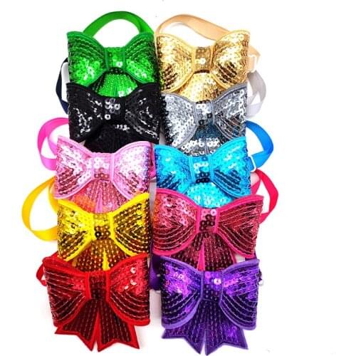 30 Pcs Pet Supplies Sequin Bowknot Puppy Dog Cat Bow Ties Handmade Cute Dog Grooming Accessories Pet Wedding Decorations