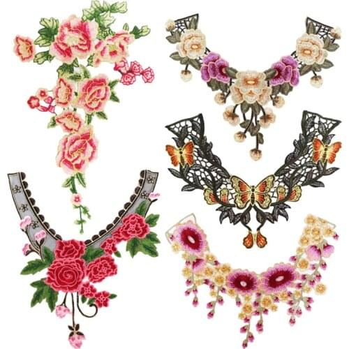 3D Flower Polyester Embroidery Lace Collar Sewing Applique Patch Trims Lace Fabric Dress Supplies Accessory 1pcs