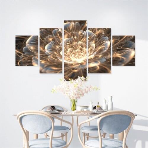 5 Panel Golden Flower Wall Posters Luxurious Plant Canvas Print Modern Art Pictures for Living Room Home Decorative Paintings