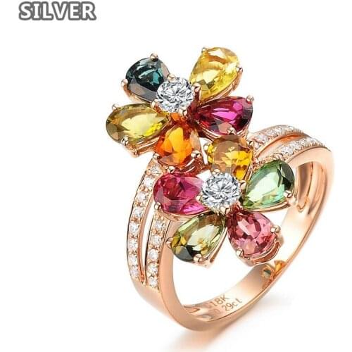 Seven colors lucky flower Shine fashion ring Multi-color Lovely Zircon Rhinestone Rose Gold Wedding Party diamond Rings