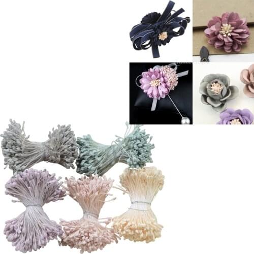720 Pieces 6 mm Double Head Stamens Scrapbook Cards Home Decor Flower Craft Supplies DIY Hair Accessories Beige & Pink Colors