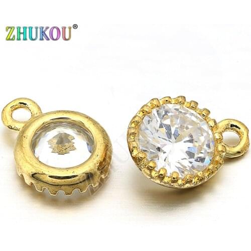 8mm Brass Micro Pave Cubic Zirconia Round Charms Pendants DIY Jewelry Bracelet Necklace Making, Hole: 1mm, Model: VD254