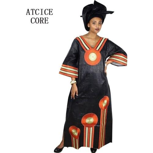 African dresses for women AFRICAN fabric BAZIN RICHE embroidery design DRESS LONG DRESS WITH HEADTIE african clothes