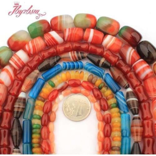 Agates Beads Red Green Blue Column Oval Agates Natural Stone Spacer Beads for DIY Women Men Necklace Bracelet Jewelry Making 15"