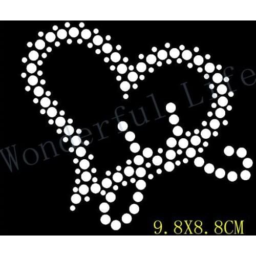 Free Shipping double heart in hotfix Rhinestone transfer white clear crystal