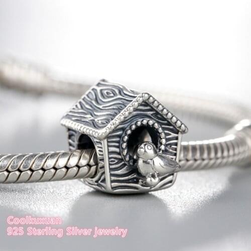 Spring 925 Sterling Silver Spring Bird House Charm Beads Fit Original Pandora Charms Bracelet jewelry