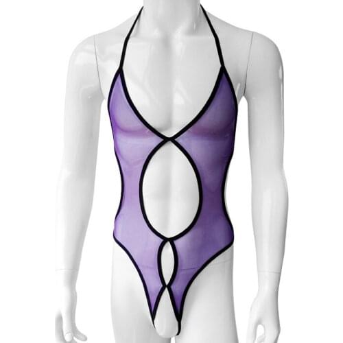 Crothless See Throgh Sissy Sexy Bodysuit High elastic Men Nightwear Bodycon Sexy Gay Male Lingerie Wetlook Erotic Underwear