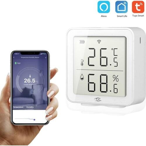 Tuya WFI Temperature & Humidity Detector Indoor Smart Home Wireless Thermometer Sensor LCD Display App Notification Control