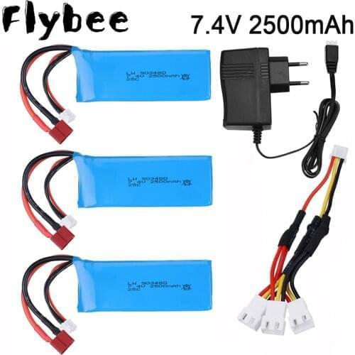 For 12428 12423 RC Car 7.4V 2500mah LIPO battery for Syma X8C X8W X8G X8 RC Drones Parts 2S 7.4v 25C battery with charger set